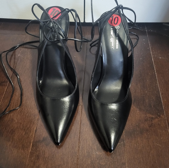 Black pointed tie-up heels (10) - Picture 3 of 5